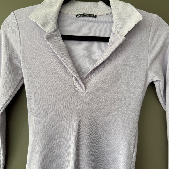 Zara Lilac Long-sleeved Polo Bodysuit Purple Polo Collar Bodysuit Size S - Picture 5 of 8